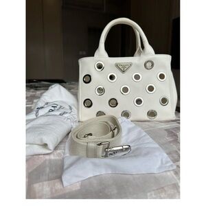 Prada Canapa limited edition Cream Tote with Silver Details